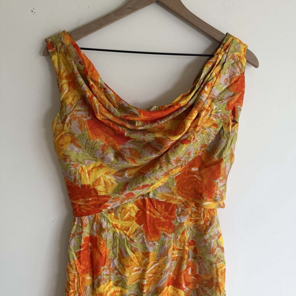 Vintage 50s Suzy Perette New York Floral Satin Sheath Wiggle Dress ILGWU Size 8 - Picture 2 of 5